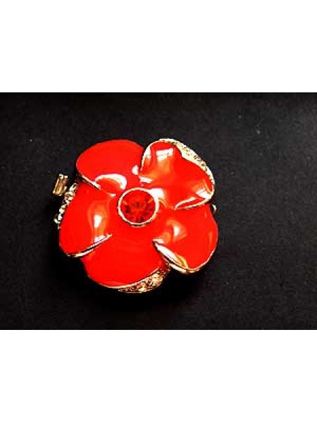 Clasp 30mm Flower Lt Red enamel 3-strand