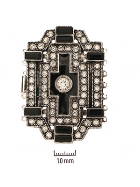 Clasp 7-row Black enamel/clear Rhod plat