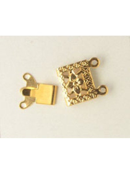 Clasp Square Floral 2- Strand Gold Pl.