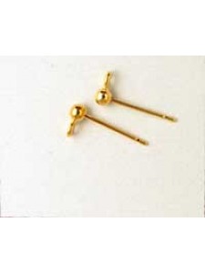 Ear Post with Drop 3mm Gold Plated pair