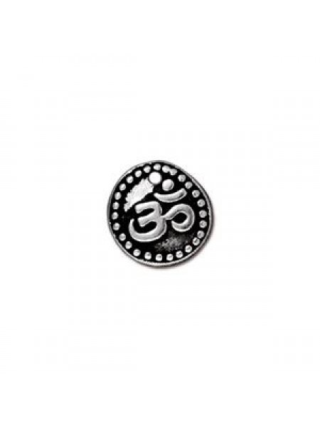 Drop Om Coin 10mm Antique Silver