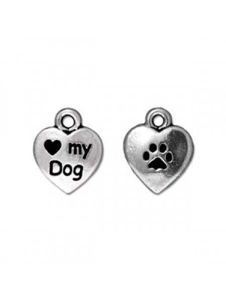 Drop Love my dog Antique Silver