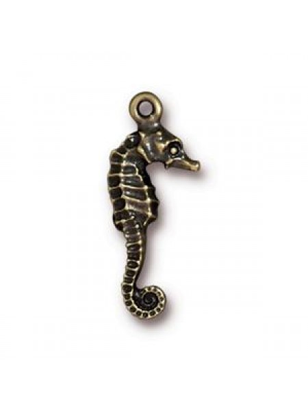 Drop Seahorse 24x10x3mm Oxy Brass