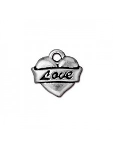 Drop Love Heart 15x3mm Antique Silver