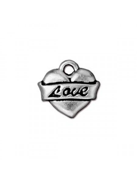 Drop Love Heart 15x3mm Antique Silver