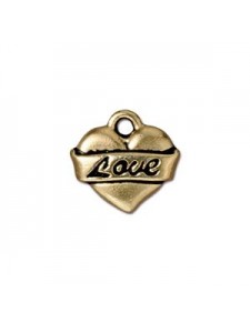 Drop Love Heart 15x3mm Antique Gold