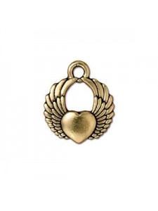 Winged Heart Charm Antique Gold