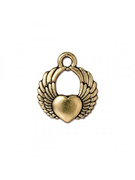 Winged Heart Charm Antique Gold