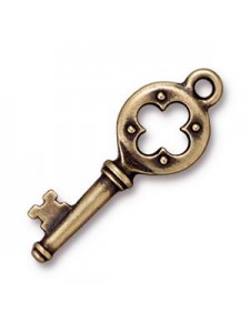 Drop Quartrefoil Key 28mm long Oxi Brass