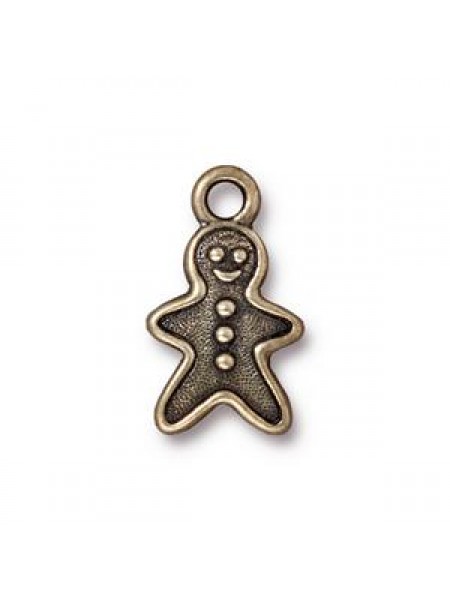 Drop Charm Gingerbread Man Oxy Brass