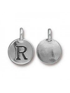 Charm Letter  R 16.6x11.6mm Anti Silver