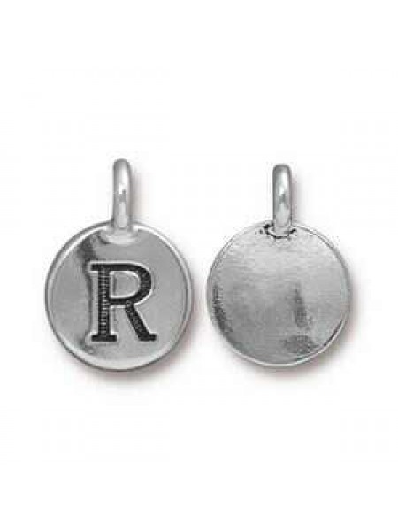 Charm Letter  R 16.6x11.6mm Anti Silver