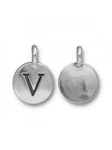 Charm Letter  V 16.6x11.6mm Anti Silver