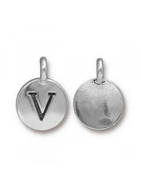 Charm Letter  V 16.6x11.6mm Anti Silver