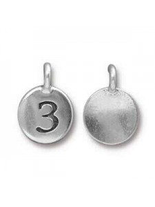 Charm Number 3 16.6x11.6mm Anti Silver