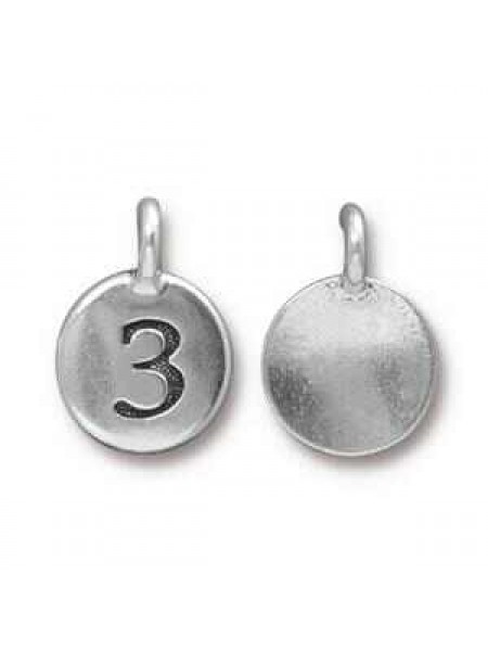 Charm Number 3 16.6x11.6mm Anti Silver