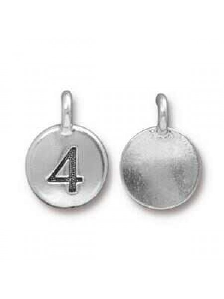 Charm Number 4 16.6x11.6mm Anti Silver