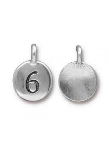 Charm Number 6 16.6x11.6mm Anti Silver