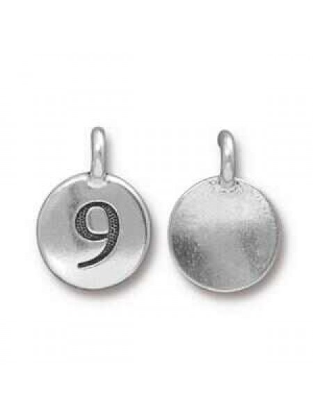 Charm Number 9 16.6x11.6mm Anti Silver