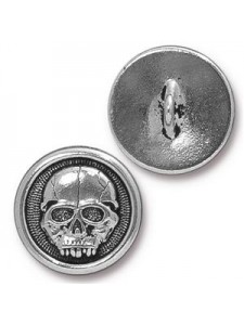 Button Scary Skull 17mm Antique Silver