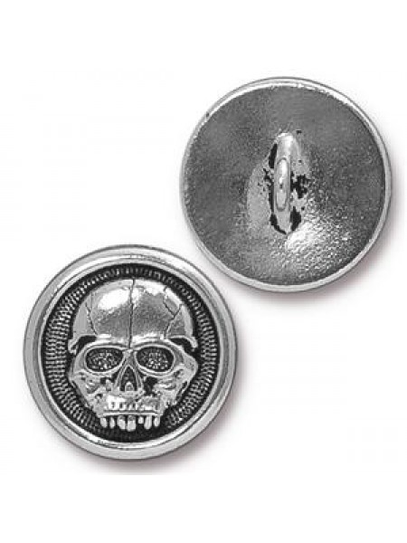 Button Scary Skull 17mm Antique Silver