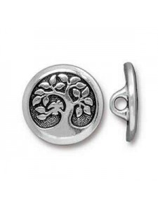 Button Bird in Tree 17mm Anti Silver