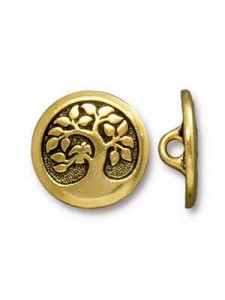 Button Bird in Tree 17mm Antique Gold