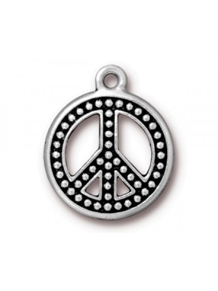 Drop Beaded Peace 19mm Antiq Silver Pl