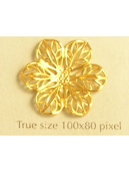 Filigree Flower 21mm  6 petal  Gold Pl