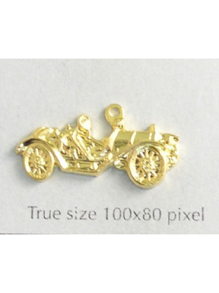 Vintage Race Car Charm Gold Plated