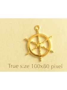 Ship&#039;s Steering Wheel Charm  Gold Plate