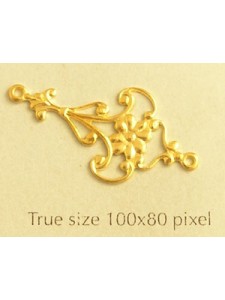 Earring Part 2 Loop Long Floral  Gold Pl