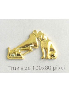 Dog & Gramophone Charm Gold Plated