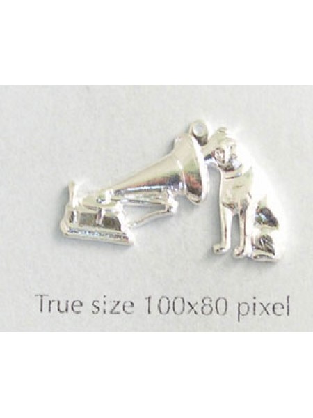 Dog & Gramophone Charm Silver Plated