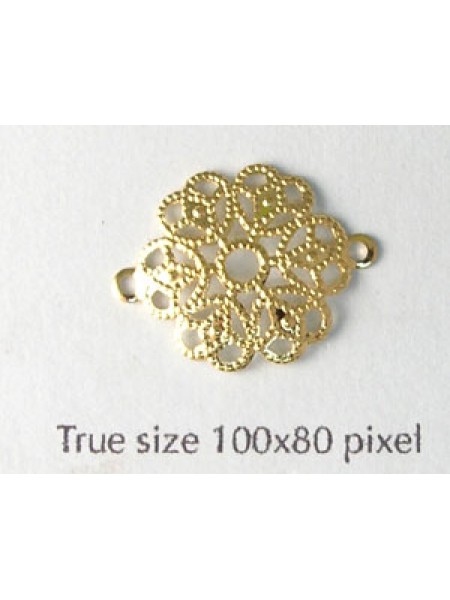Filigree Charm 15mm w/ 2 rings Gold plat