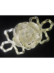 Large Rose w/ bows Pewter Silver Plated