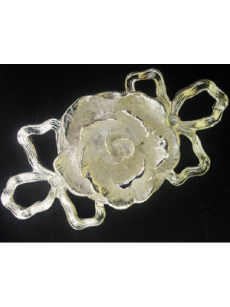 Large Rose w/ bows Pewter Silver Plated