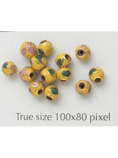Cloisonne Bead Round Yellow 4mm
