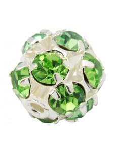 Rhinestone Bead 10mm Peridot Silver Pl