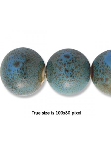 Ceramic Round Bead 14mm  Ant. Blue Green