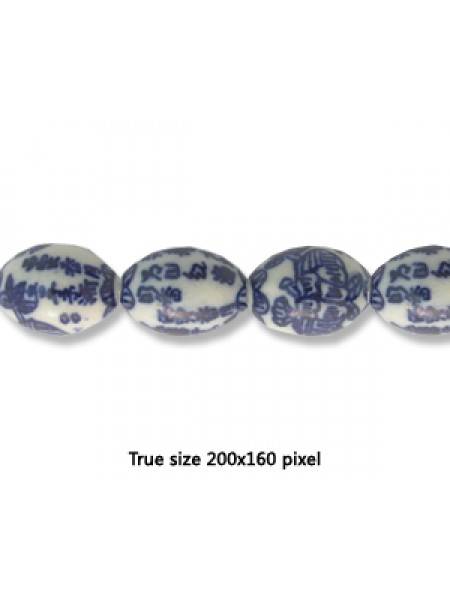Porcelain Bead 13x18mm Blue White