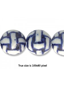 Porcelain Bead 14mm Blue White Weave