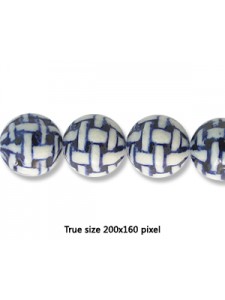 Porcelain Bead 18mm Blue White Weave