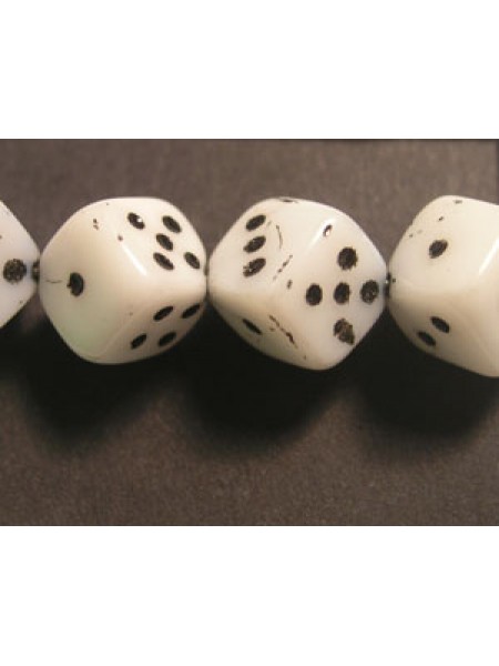 CZ Die Bead 8mm White Black Dots