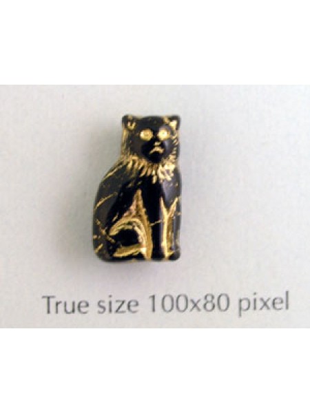 CZ Cat Sitting 15mm Black w/Gold inlay