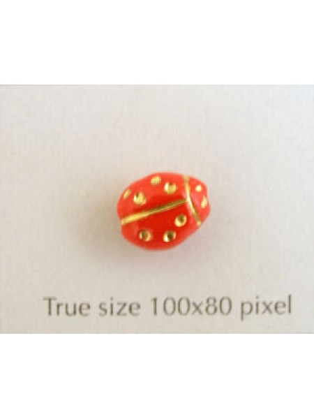 CZ Ladybug 10x7mm Med Red w/Gold Inlay