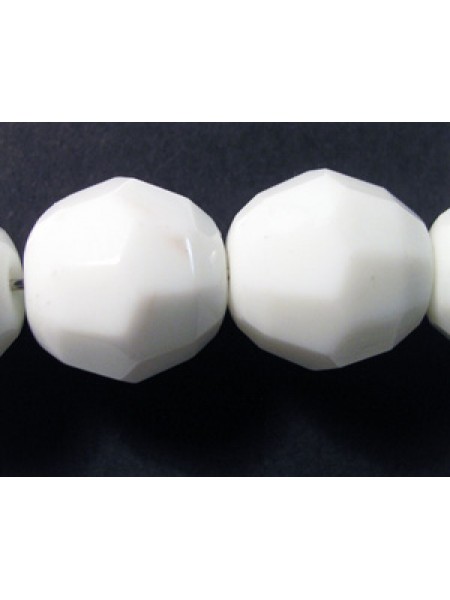 CZ Round Faceted 14mm White Opaque