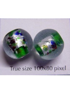 Indian Round Bead 13mm Foil Green/Clear