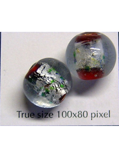 Indian Round Bead 13mm Foil Red/Clear