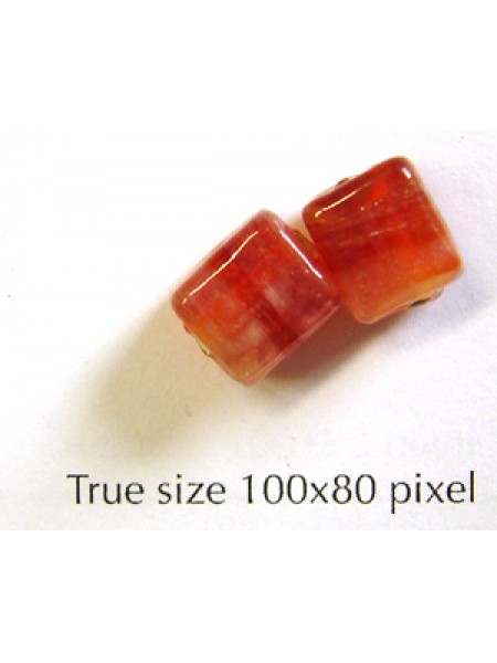 Indian Bead Cube 7mm Red/White